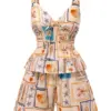 Cream Maritime Print Two-Piece Set with Peplum Top and Wide-Leg Shorts