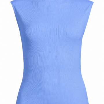 Light Blue Ribbed Knit Sleeveless Mock Neck Top