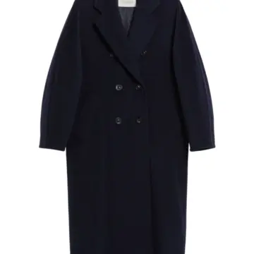 Longline Double-Breasted Navy Overcoat in Relaxed Fit