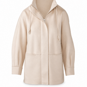 Light Beige Longline Hooded Half-Zip Jacket with Kangaroo Pockets