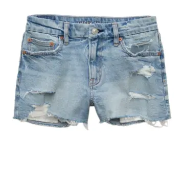 Distressed Light Blue Denim Cutoff Shorts
