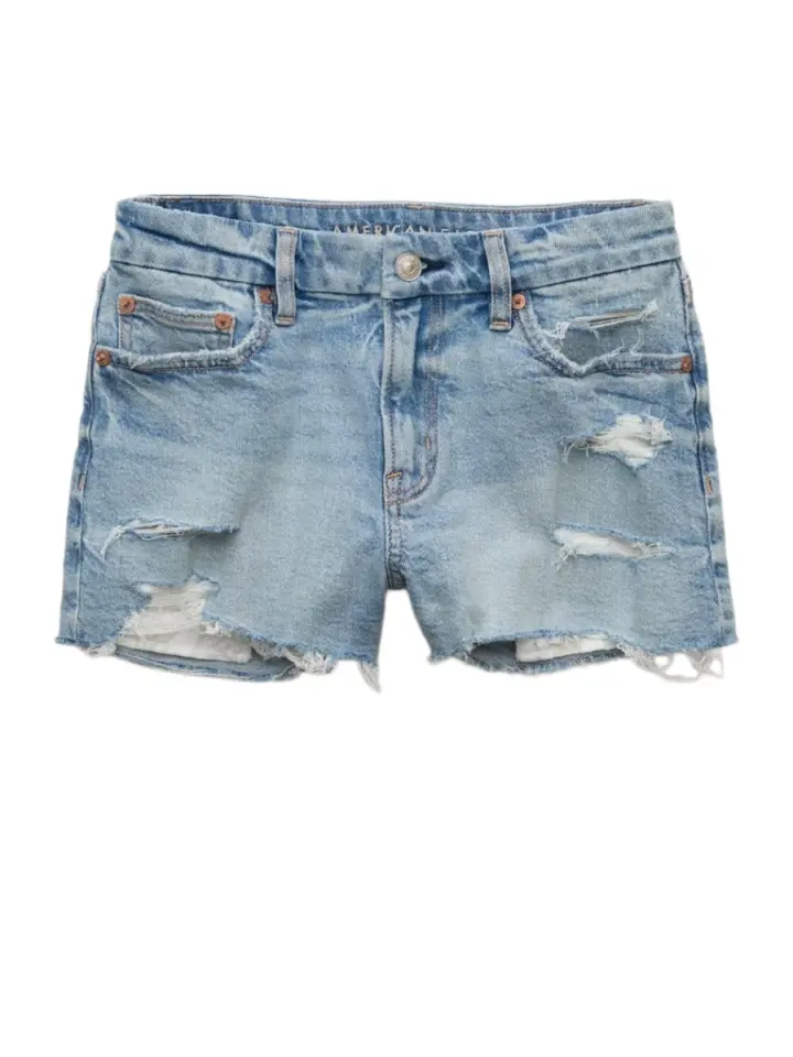 Distressed Light Blue Denim Cutoff Shorts