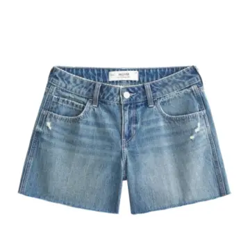 High-Rise Light Blue Denim Shorts with Distressed Pockets
