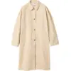 Knee-Length Beige Oversized Coat with Pointed Collar