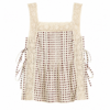 Cream and Maroon Checkered Crochet-Lace Sleeveless Top