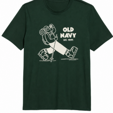 Dark Green Short-Sleeve Crewneck T-Shirt with Hiker Graphic