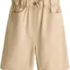 Khaki High-Waisted Paperbag Waist Shorts with Ruffled Waistband