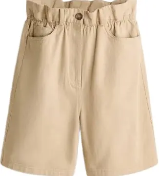 Khaki High-Waisted Paperbag Waist Shorts with Ruffled Waistband