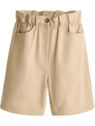 Khaki High-Waisted Paperbag Waist Shorts with Ruffled Waistband