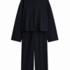 Black Boxy Funnel Neck Top and Straight-Leg Pants Two-Piece Set