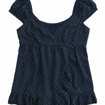 Navy Blue Polka Dot Swing Top with Ruffled Hem