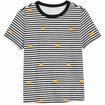 Black and White Striped Short-Sleeve Tee with Yellow Dots