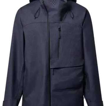 Heathered Navy Blue Full Zip Hooded Jacket with Chest Pocket