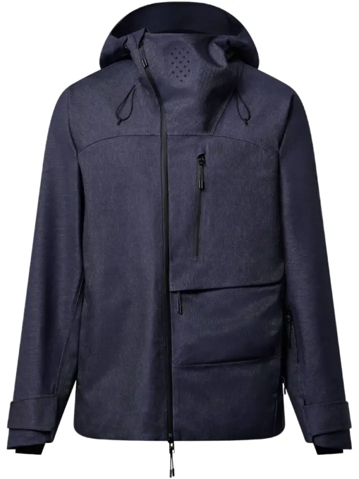 Heathered Navy Blue Full Zip Hooded Jacket with Chest Pocket