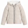 Light Beige Quilted Hooded Puffer Jacket with White Lining