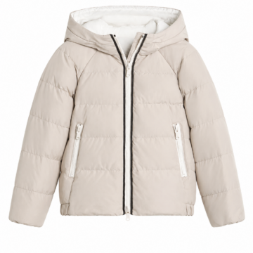 Light Beige Quilted Hooded Puffer Jacket with White Lining