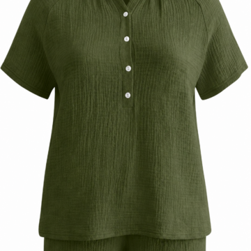 Dark Olive Green Casual Two-Piece Shorts Set