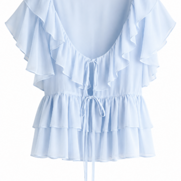 Light Blue Ruffle Peplum Blouse with V-Neck