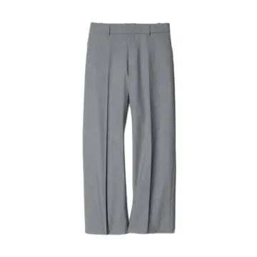 Medium Grey Tailored Wide-Leg Trousers with Pressed Crease