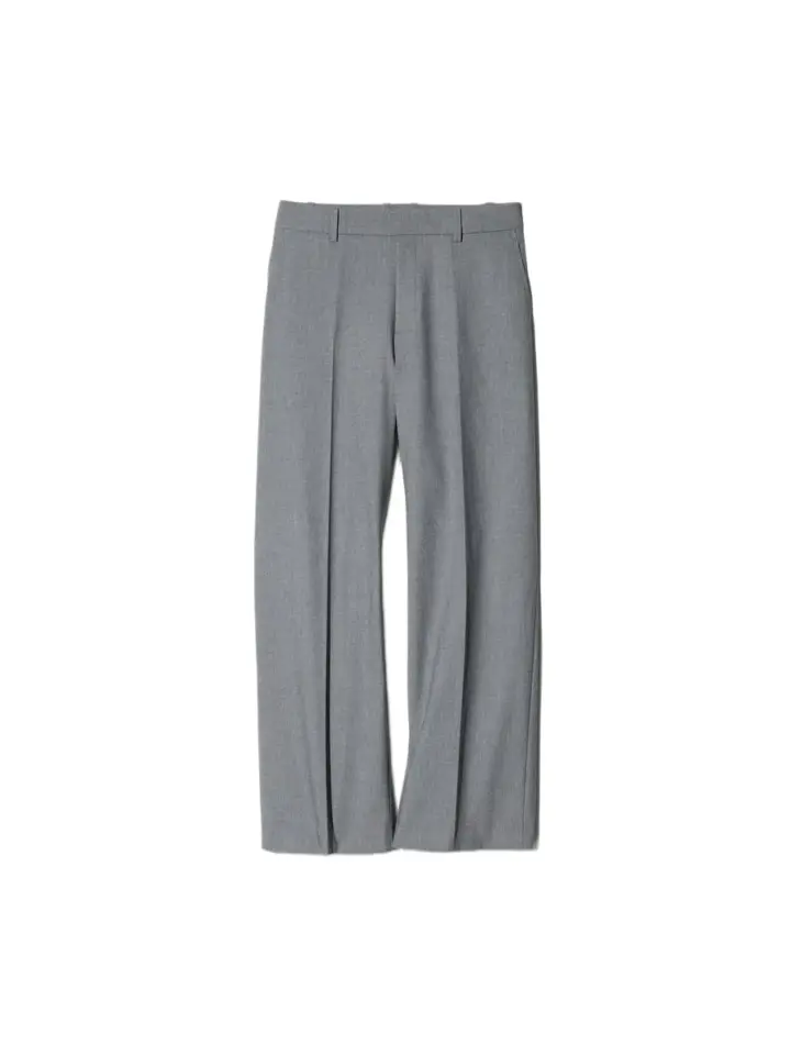 Medium Grey Tailored Wide-Leg Trousers with Pressed Crease