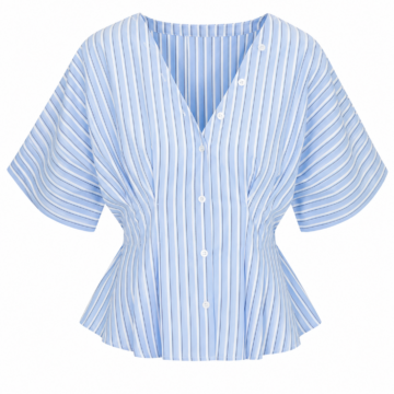 Light Blue and White Striped Peplum Blouse