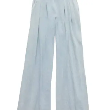 Light Blue Wide-Leg Pants with Flare and Front Pleats