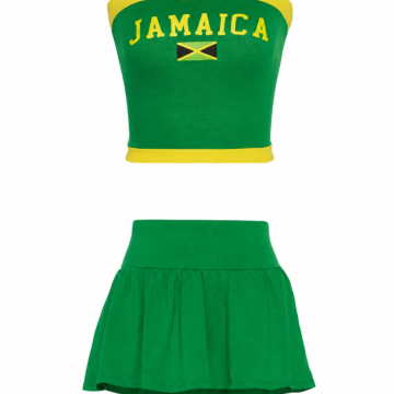 Green and Yellow Jamaica Flag Print Two-Piece Bandeau and Skirt Set