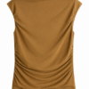 Brown Fitted Cap-Sleeve Top with Ruching