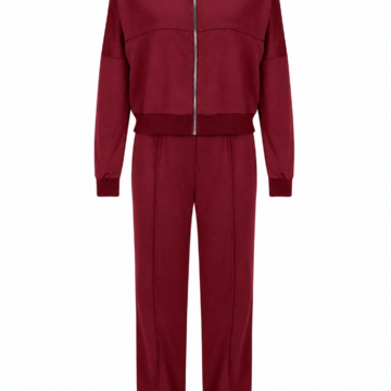 Burgundy Bomber Jacket and Pants Two-Piece Set