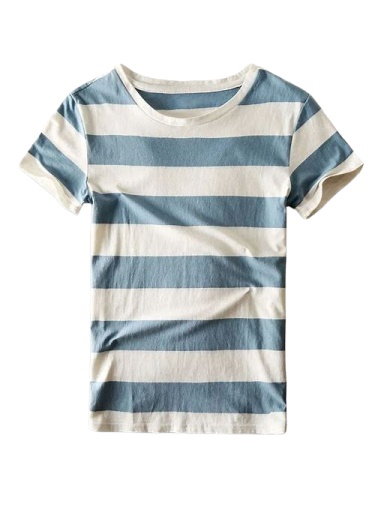 Dusty Blue and Off-White Striped Short-Sleeve T-Shirt