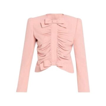 Light Pink Fitted Crop Top with Ruched Details and Bows
