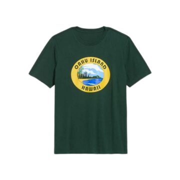 Dark Green Oahu Island Graphic Tee