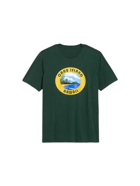 Dark Green Oahu Island Graphic Tee