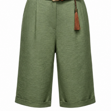 Olive Green High-Waisted Wide-Leg Culotte Pants with Belt