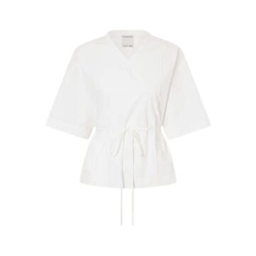 White Wrap-Style Top with Drawstring Waist