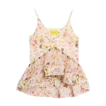 Pink Cream Floral Print Sleeveless Ruffle Camisole